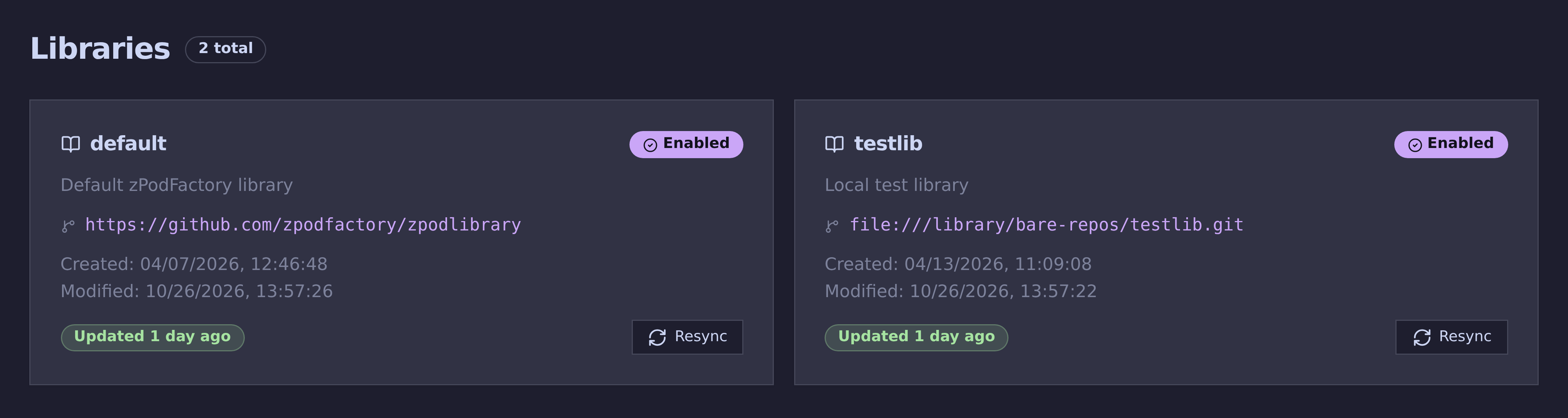 zpodweb Libraries page
